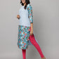 Floral & Solid Mix & Match Round Neck 3/4th Sleeve Kurta