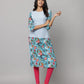 Floral & Solid Mix & Match Round Neck 3/4th Sleeve Kurta