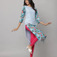 Floral & Solid Mix & Match Round Neck 3/4th Sleeve Kurta