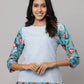 Floral & Solid Mix & Match Round Neck 3/4th Sleeve Kurta