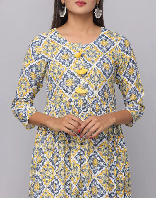 Floral Printed 3/4th Sleeve Kurta