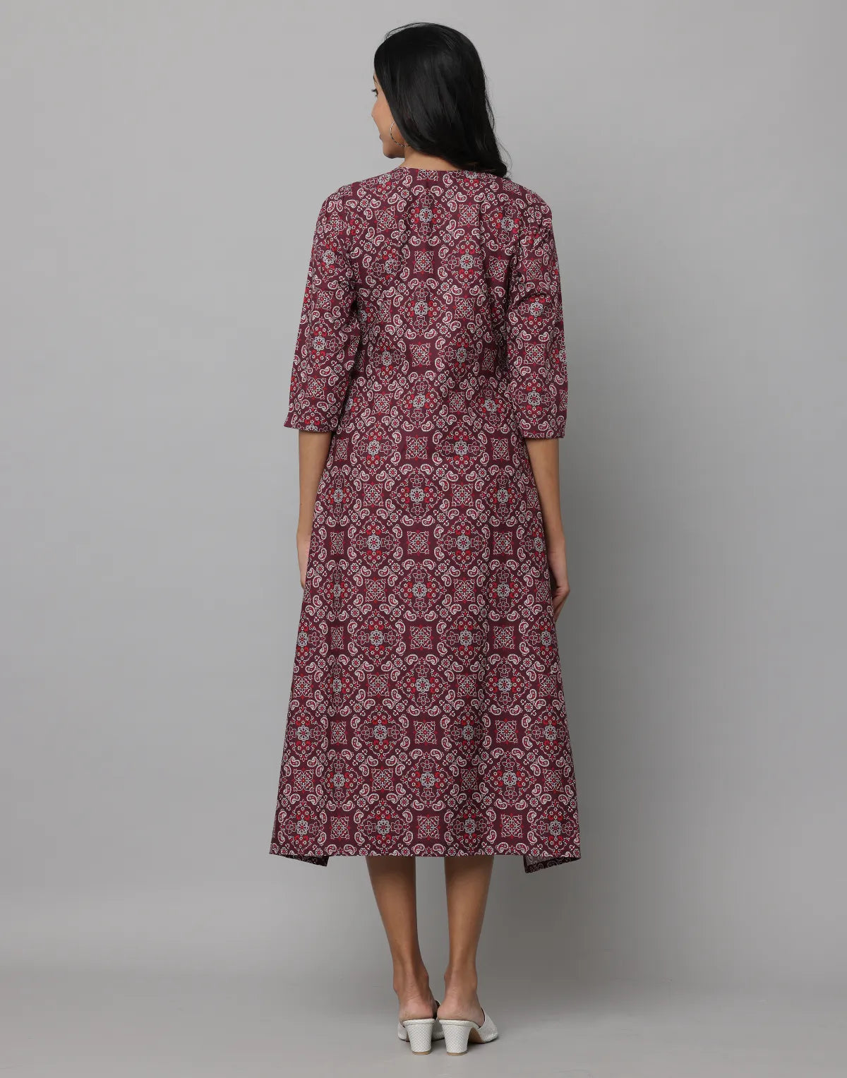 Floral Print Round Neck Elbow Length Sleeve Dress