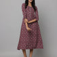 Floral Print Round Neck Elbow Length Sleeve Dress