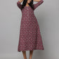 Floral Print Round Neck Elbow Length Sleeve Dress