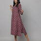 Floral Print Round Neck Elbow Length Sleeve Dress