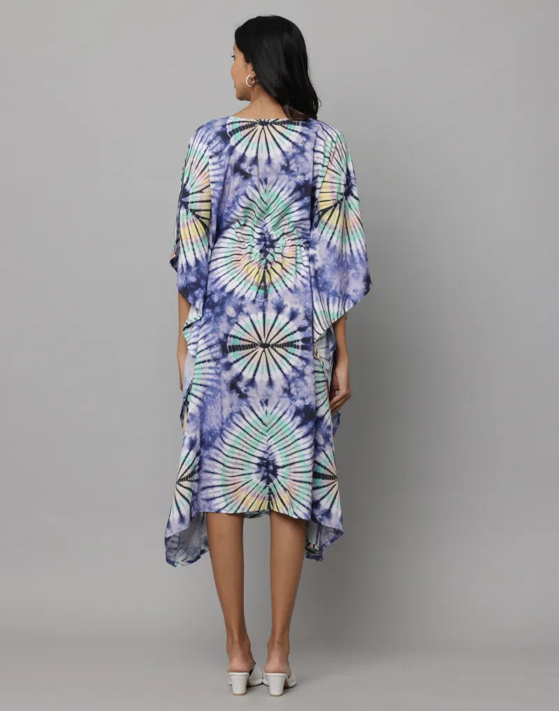 Anavarana Abstract Print U Neck Kaftan With Waist String & Tunnel