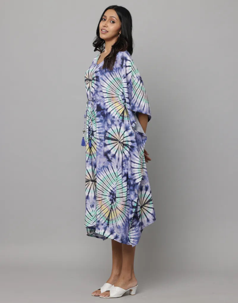 Anavarana Abstract Print U Neck Kaftan With Waist String & Tunnel