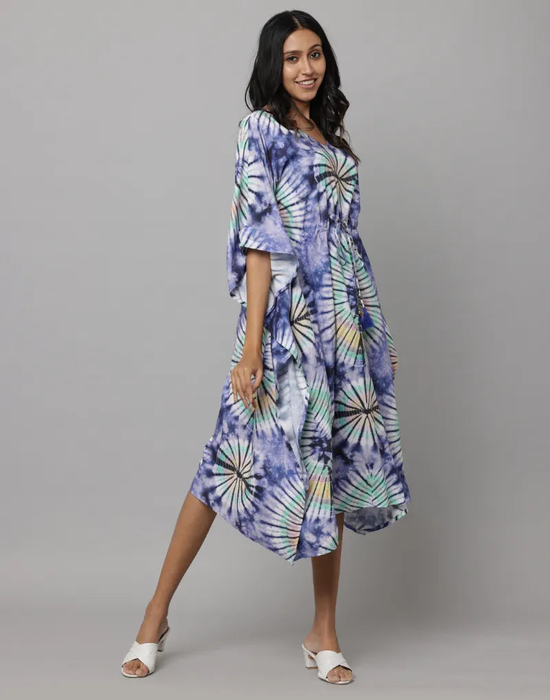 Anavarana Abstract Print U Neck Kaftan With Waist String & Tunnel