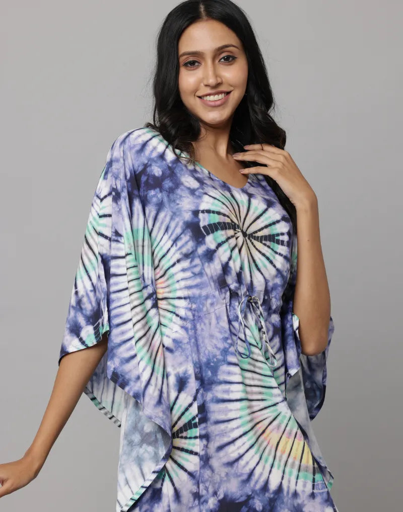 Anavarana Abstract Print U Neck Kaftan With Waist String & Tunnel