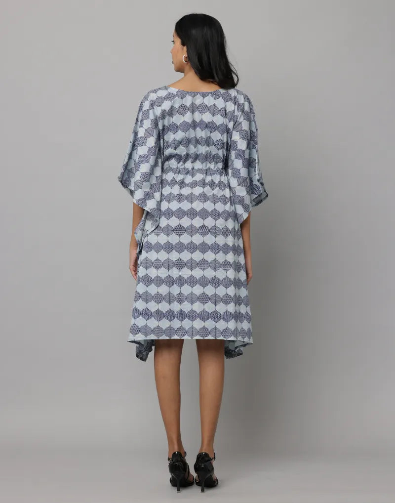 Bagru Print U Neck Kaftan With Waist String & Tunnel