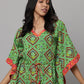 Block Print U Neck Kaftan Stitched With Contrast Fabric On Side Seam & Neck