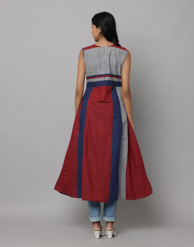 Y/D Stripe Sleeve Less Kurta