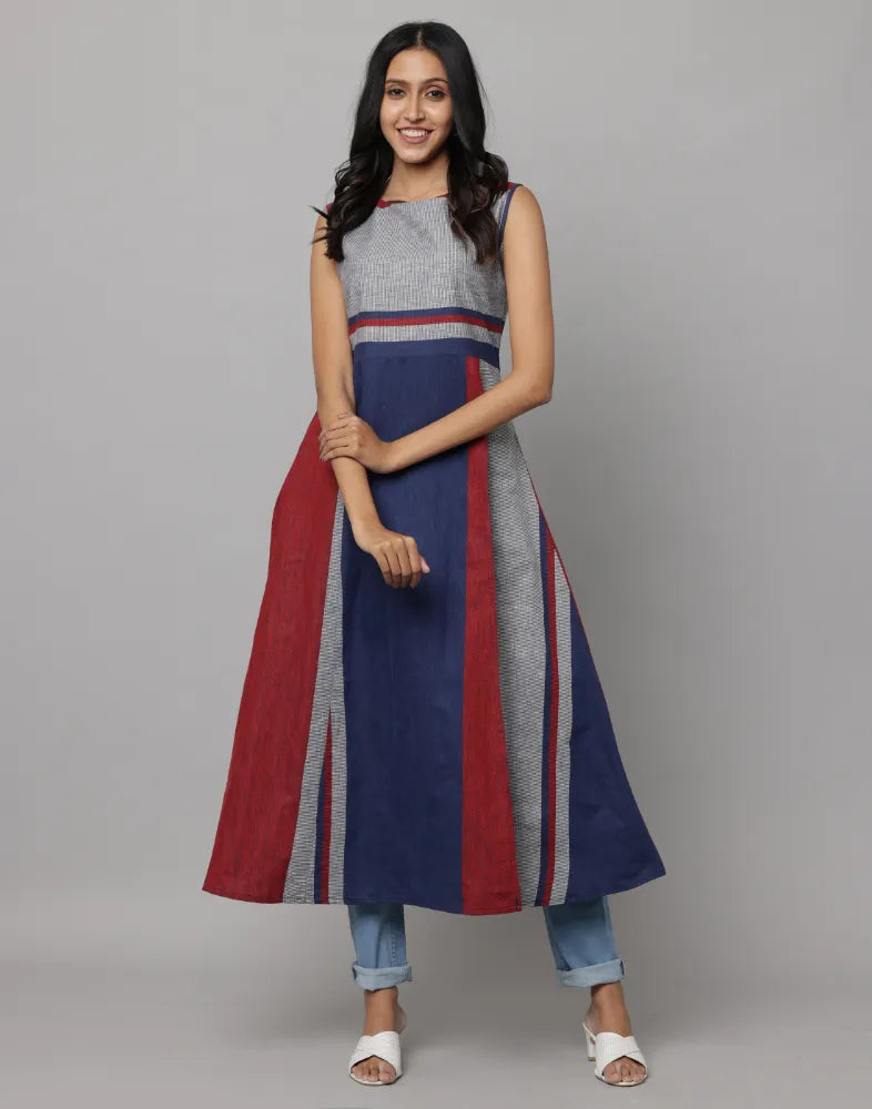 Y/D Stripe Sleeve Less Kurta