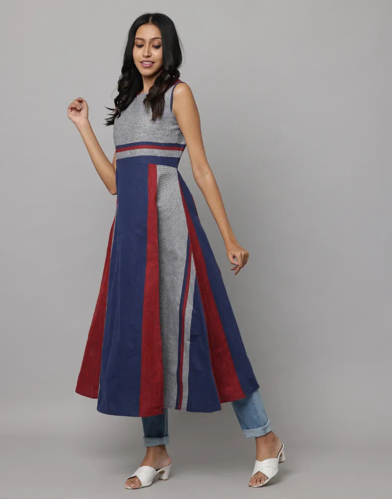 Y/D Stripe Sleeve Less Kurta