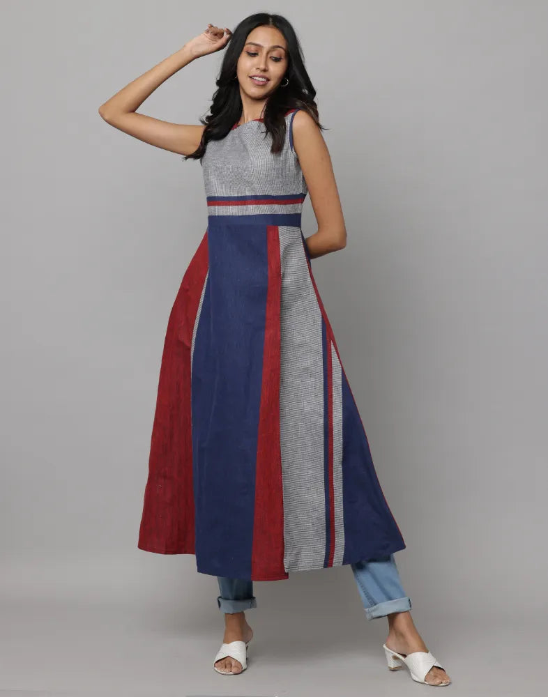 Y/D Stripe Sleeve Less Kurta