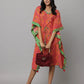 Block Print Red V Neck Kaftan with Waist Tieup