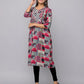 Aliya Black Round Neck Kurta with Pink Floral Design