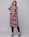 Aliya Black Round Neck Kurta with Pink Floral Design