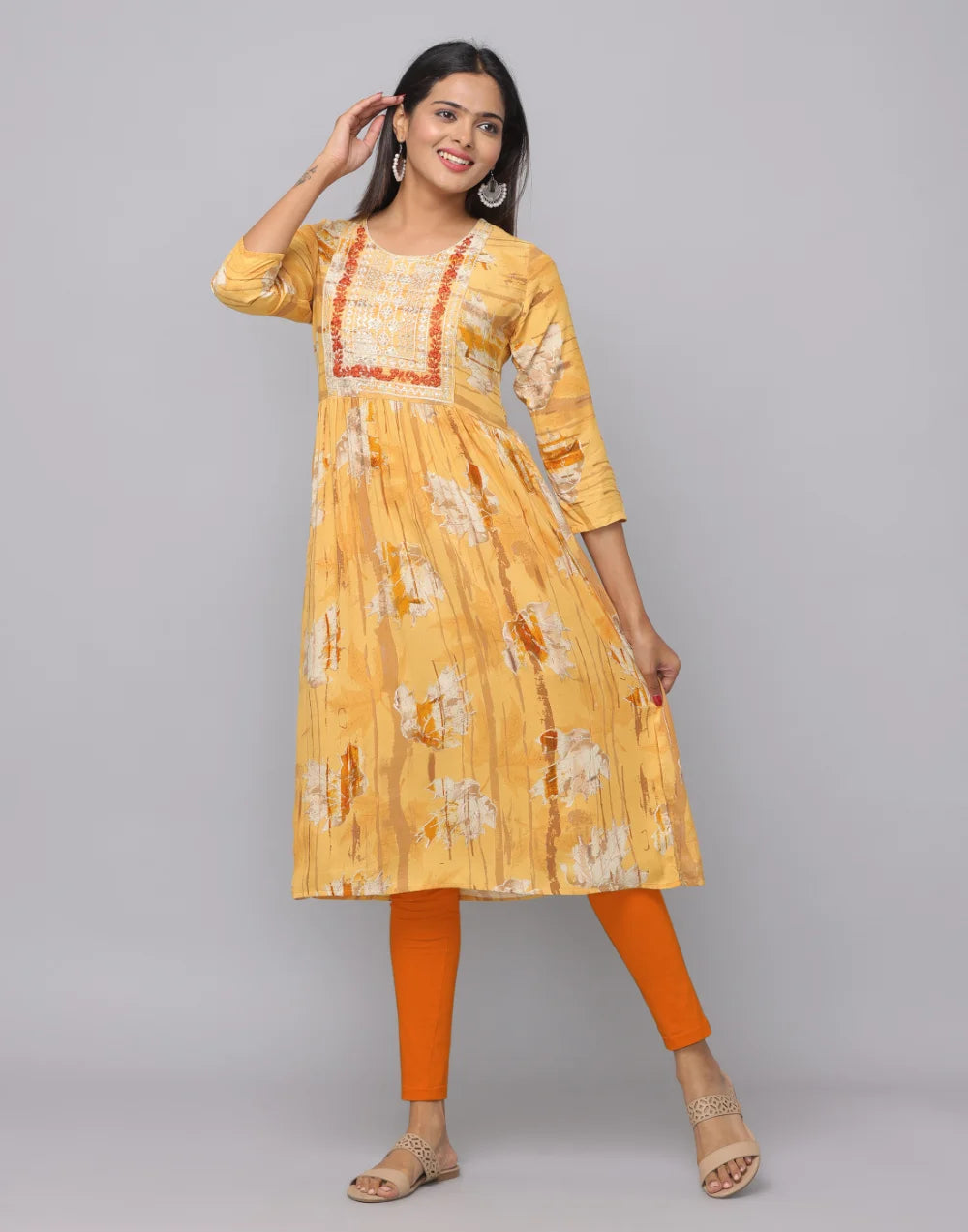 Anavarana's Mustard Floral Embroidered Kurta