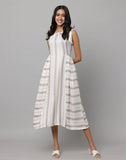 White Y/D Stripe Round Neck Dress with Sea Shell