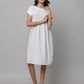 White Boat Neck Stripe Dress with Cap Sleeves