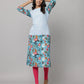 Light Sky Blue Solid & Floral Mix Kurta with 3/4th Sleeves