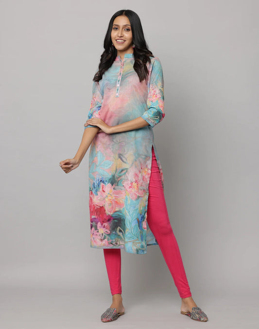 Multi Color Mandarin Collar Kurta with Embroidery