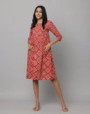 Chic Red Floral Dress with Coin Lace Pockets