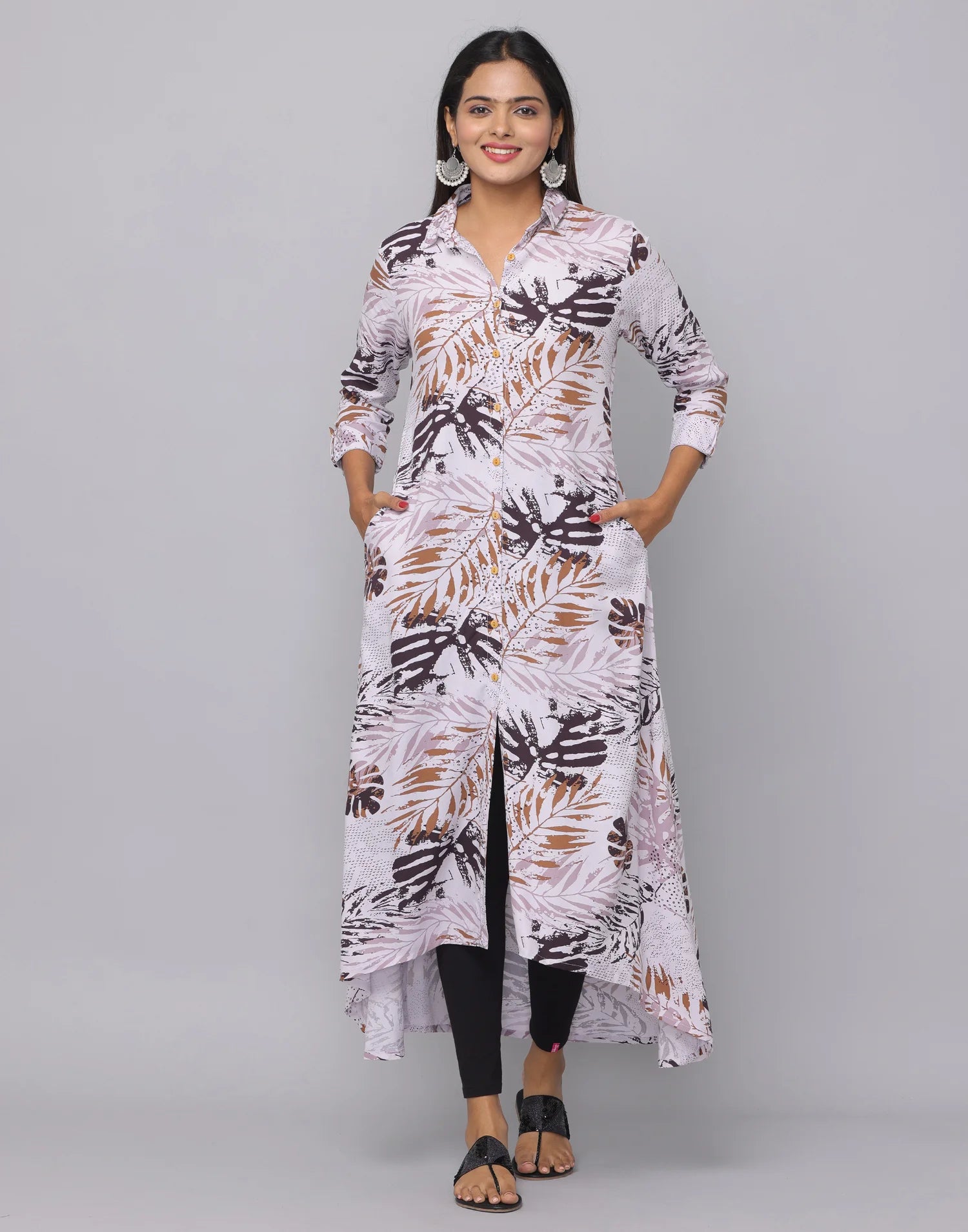 Indigo Floral Print Kurta with Pockets