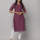 Maroon Floral Print Decollete Neck Kurta