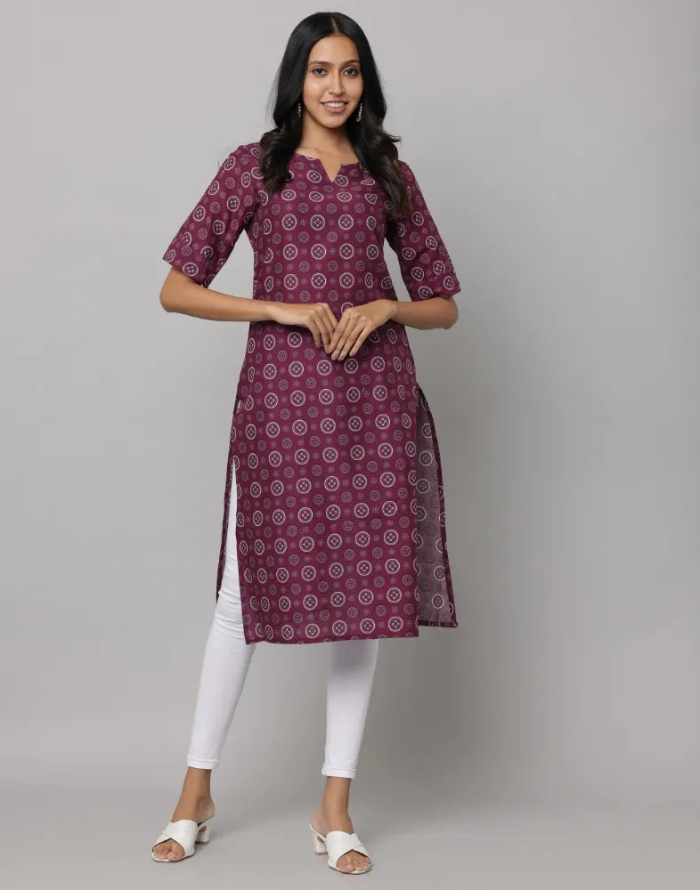 Maroon Floral Print Decollete Neck Kurta