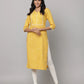 Yellow Lace-Trimmed Decollete Neck Kurta