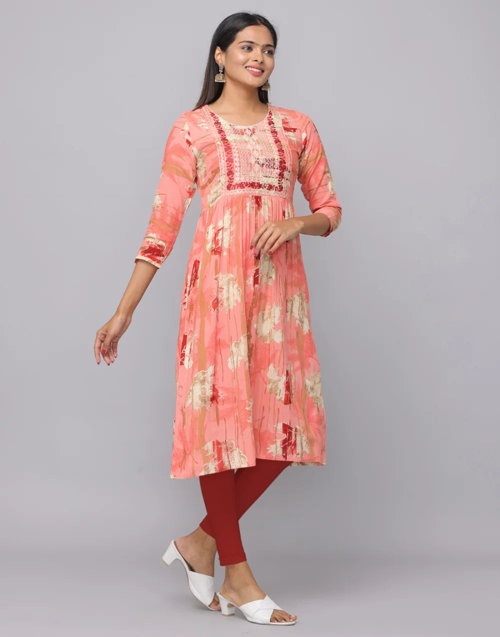 Anavarana's Chic Peach Floral Embroidered Kurta