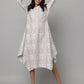 Floral Print Round Neck 3/4th Sleeves Dress