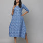 Floral Print Sky Blue Dress with Button Placket 