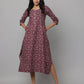 Maroon Floral Print Free Fit Dress with Side Slits