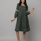 Dark Green Floral Dress with 3/4th Sleeves & Side String