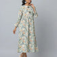 Floral Print Slim Fit Long Flared Sleeve Casual Dress