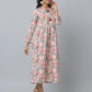 Floral Print Slim Fit Long Flared Sleeve Casual Dress