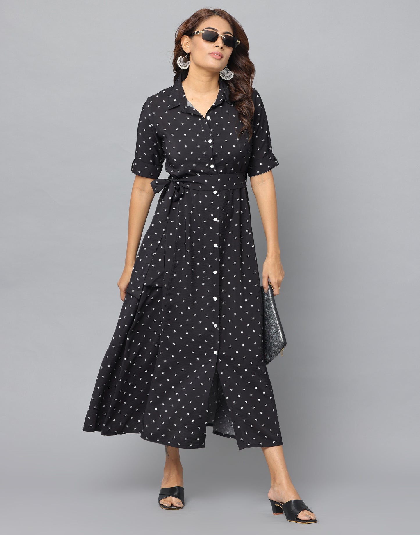 Floral Print Slim Fit Elbow Length Sleeve Dress