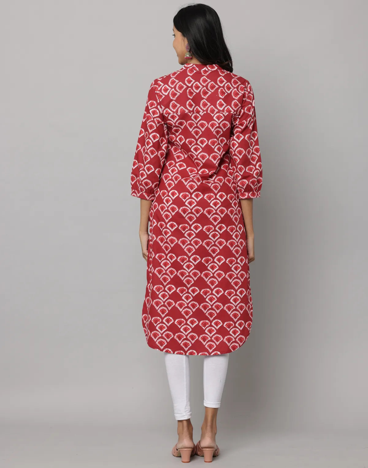 Floral Print Mandarin Collar 3/4th Sleeves Kurta