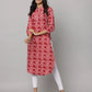 Floral Print Mandarin Collar 3/4th Sleeves Kurta