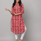 Floral Print Mandarin Collar 3/4th Sleeves Kurta