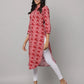 Floral Print Mandarin Collar 3/4th Sleeves Kurta