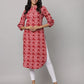 Floral Print Mandarin Collar 3/4th Sleeves Kurta