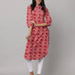 Floral Print Mandarin Collar 3/4th Sleeves Kurta