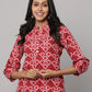 Floral Print Mandarin Collar 3/4th Sleeves Kurta