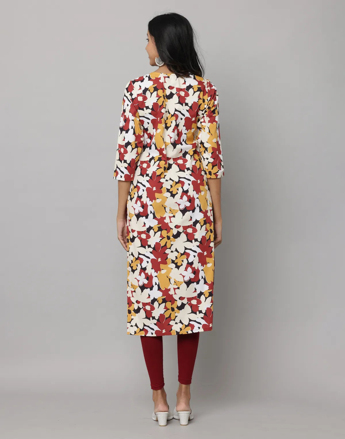 Floral Print Mandarin Collar 3/4th Sleeve Kurta