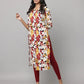 Floral Print Mandarin Collar 3/4th Sleeve Kurta