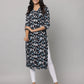 Floral Print Mandarin Collar 3/4th Sleeve Kurta